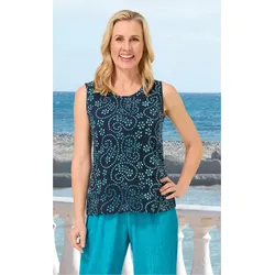 Baumwoll-Mix-Top in Muster marine in Größe 50 von DW-Shop, Marine, 50