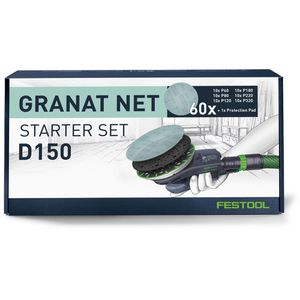 Festool Schleifpapier Granat Net D150 GR NET-Set, 578667, Körnung 60-320, 150mmØ, 60 Scheiben, für Spachtel