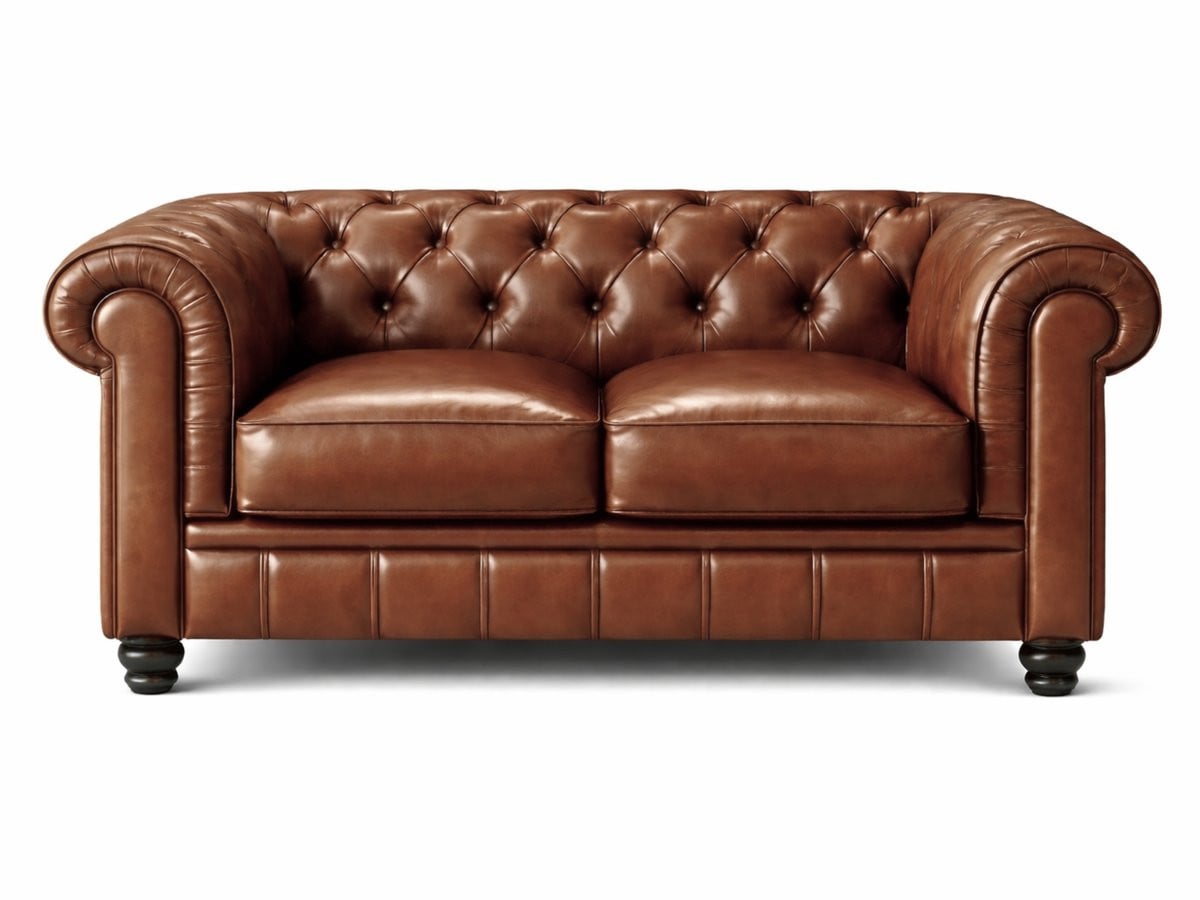 Chesterfield Bank 2 Zits Kaneel Bruin Leer Sofa Breedte: 152 cm