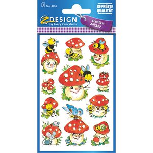 Zweckform Sticker 4304 Z-Design Deko Sticker, Fliegenpilze, bunt, 33 Aufkleber, 33 Stück