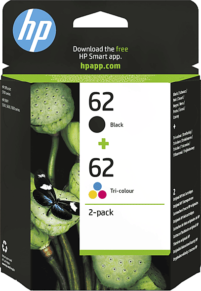 Cartucho de tinta - HP 62 Combo 2 Pack, Negro/Tricolor, Planet Partners