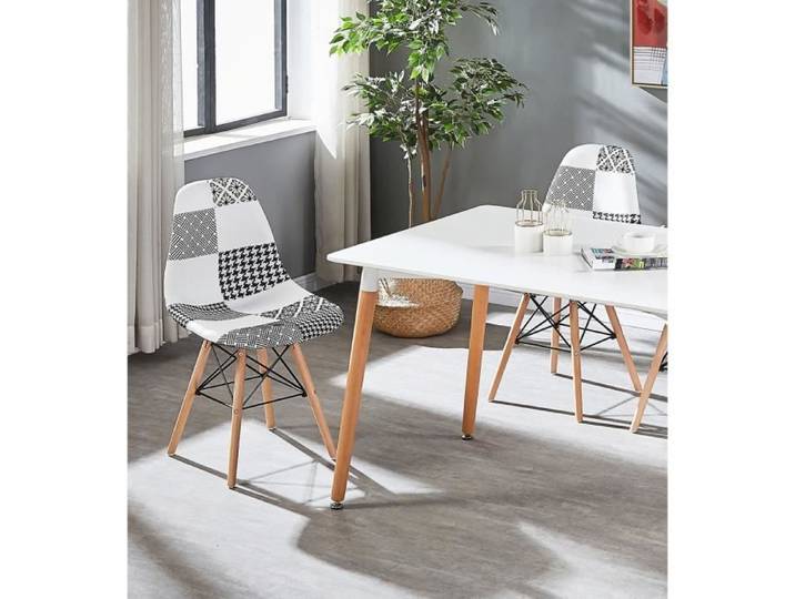 Chaises en Tissu Patchwork et Métal Noir - Noir & Blanc - LIFE INTERIORS - Lot de 2 - Scandinave - Moderne