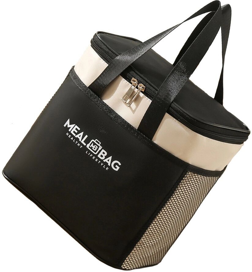 INF Isolierte Lunch-Tasche – Oxford-Gewebe mit Aluminiumfolie, wasserdichte thermische Lebensmitteltasche, tragbare Schwarz