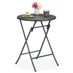 Relaxdays Runder Gartentisch in Rattan-Optik Grau