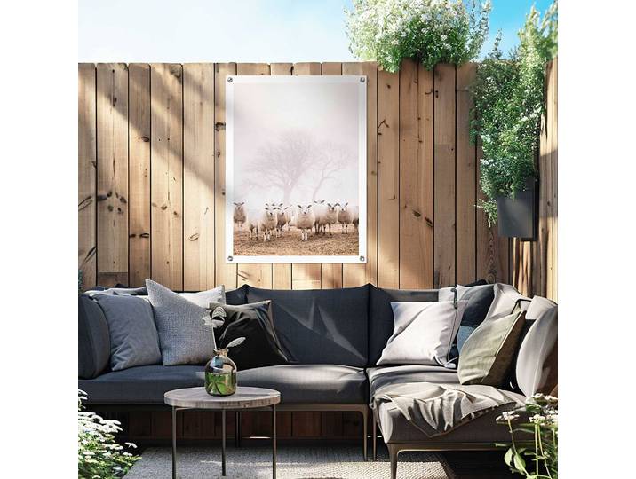 Poster extérieur Moutons brouillard PVC Beige/Beige 60 x 80 x 0cm