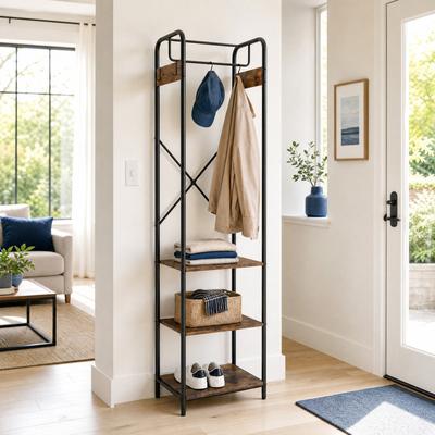 Garvee Coat Rack, Freestanding Hall Tree, Coat Tree with 8 Hooks and Hanging Rail, Industrial Clothes Stand for Entryway