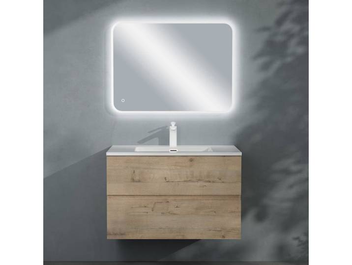 Sogood Meuble de Salle de Bain Suspendu 80x48x50cm Ensemble de 3 Pièces Meuble avec Lavabo et Led Miroir Design Aqualis