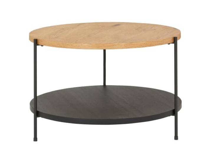 home24 Furnierter Holzwerkstoff Braun runde Form, Eiche, Schwarz, MDF-Tischplatte, Metallgestell, Industrial-Design