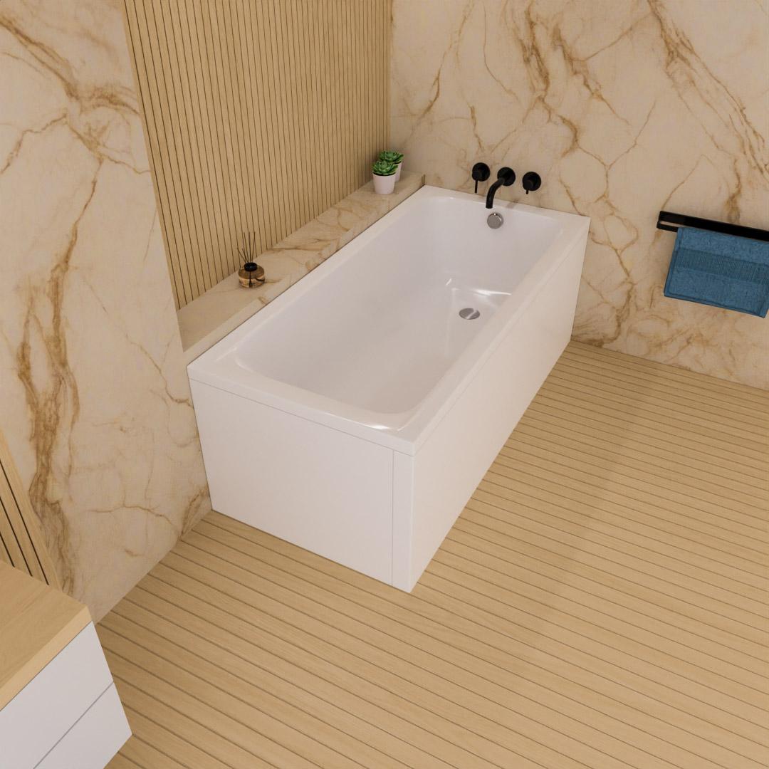 ECOLAM Badewanne Rechteckbadewanne 170x70 cm Basic Acrylwanne + Schürze Füße Ablauf Wanne