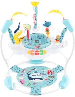 Costway Baby Activity Center Height Adjustable Baby Bouncing Saucer with Interactive Toys-Light Blue