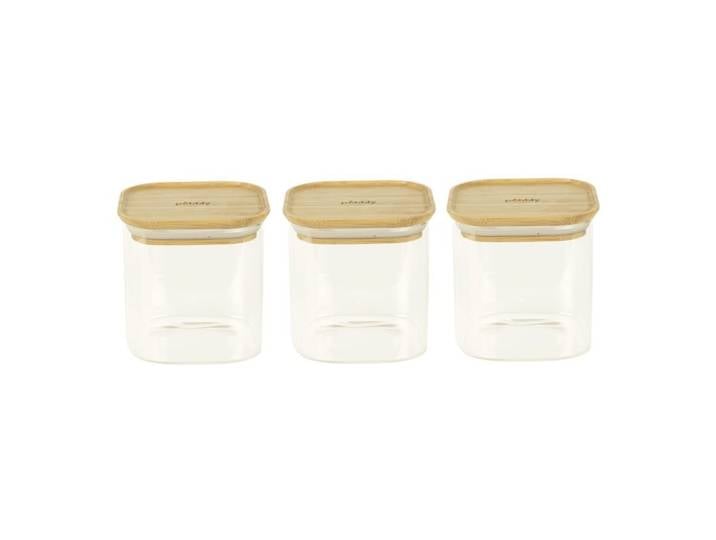 Diverse Vorratsglas Pebbly 3 Stk Glas/Bambus T 11 cm Set - Farbe: Transparent - Vorratsglas