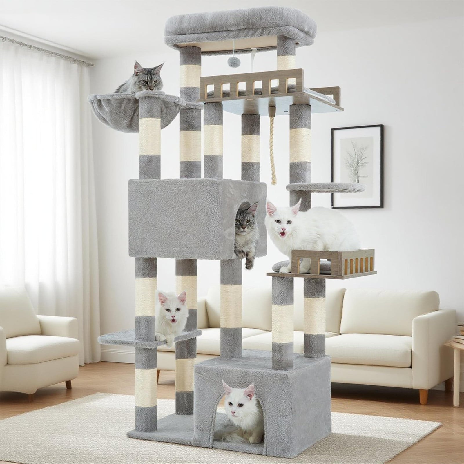 Grote kattenkrabpaal met hangmat en platforms