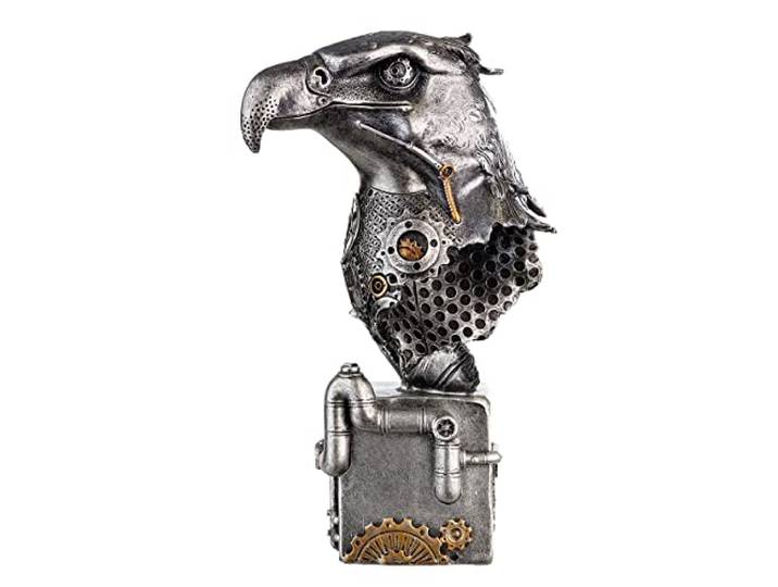 GILDE Skulptur Steampunk - Adler Figur - Eagle Kunstharz silberfarben 37046 - Höhe 27 cm