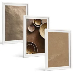 BILDER SET 3er Set - 40x60 cm Weißer Rahmen - Minimalistische Steinstrukturen