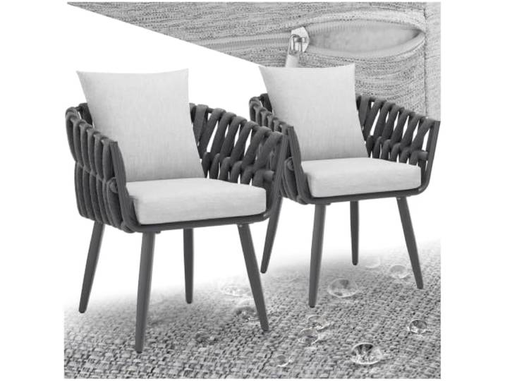 tectake® Balkonmöbel Set, 2X Gartenstuhl, Stühle aus Metall, Gartenstühle mit Rücken Kissen und Sitzpolster, Outdoor Sessel Rope Design, für Balkon und Garten, als Terrassenmöbel