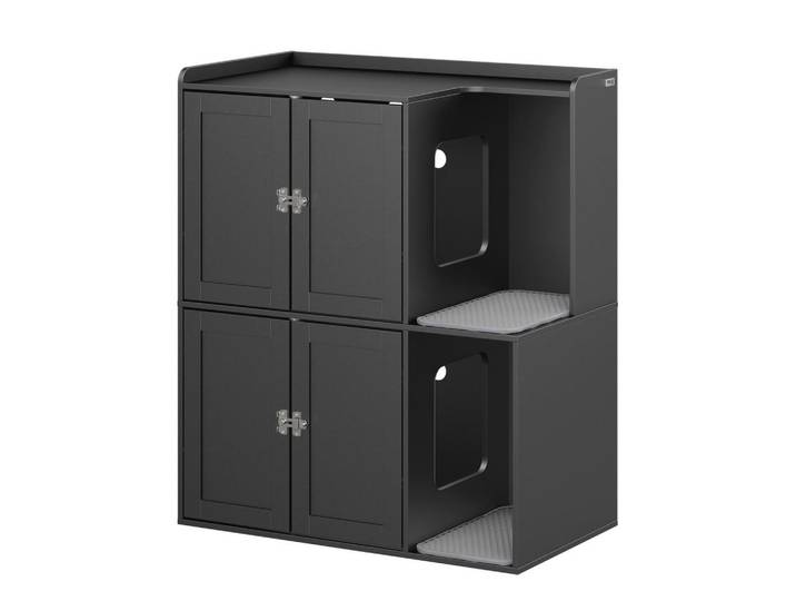 SoBuy Katzenhaus mit Katzenklo und Liegeflächen Hat09-E-Sch, Schwarz, Holzwerkstoff, Uni, 1 Fächer, Rechteckig,Rechteckig, 45x95.5x80 cm, Waschküche, Mehrzweckschrank