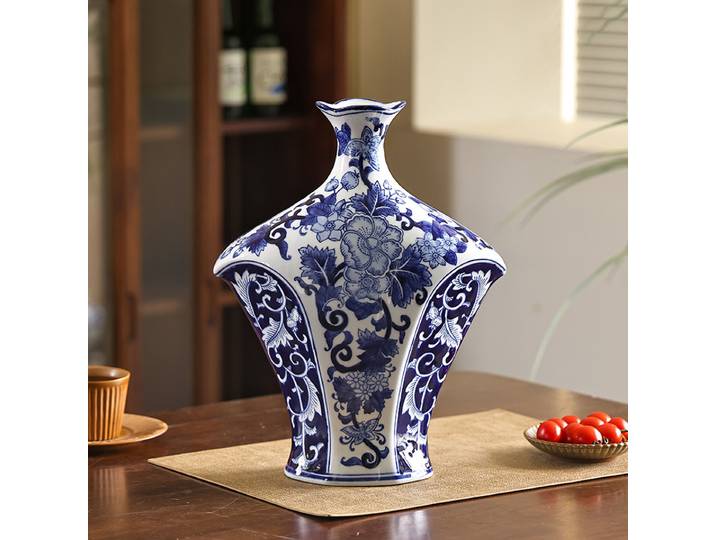 Vase en céramique HYS bleu et blanc, ornement en céramique chinoise, pour culture hydroponique, salon, meuble TV, bijoux en céramique