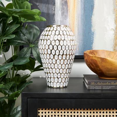 ARCILLA ELEMENTAL Gold Metal Geometric Dot Geometric Decorative Vase with White Accents
