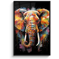 POSTER MIT RAHMEN Elefant - Graffiti - Schwarz - Tiere - Farben Bilderleiste 80x120 cm