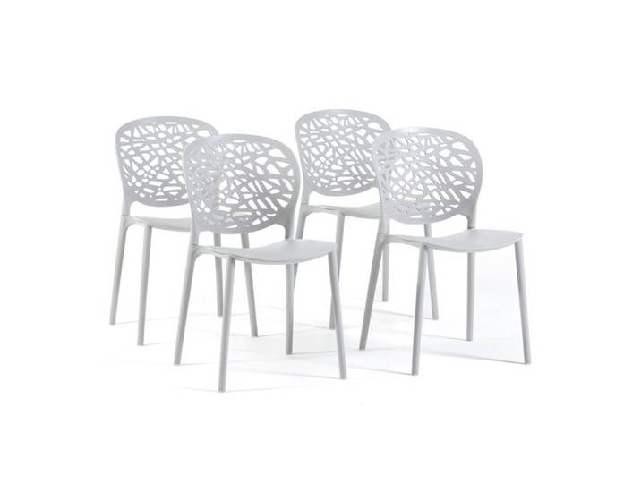 Lot de 4 chaises de jardin empilables en résine avec dossier ajouré décoratif pour terrasse bar restaurant Linda - Gris