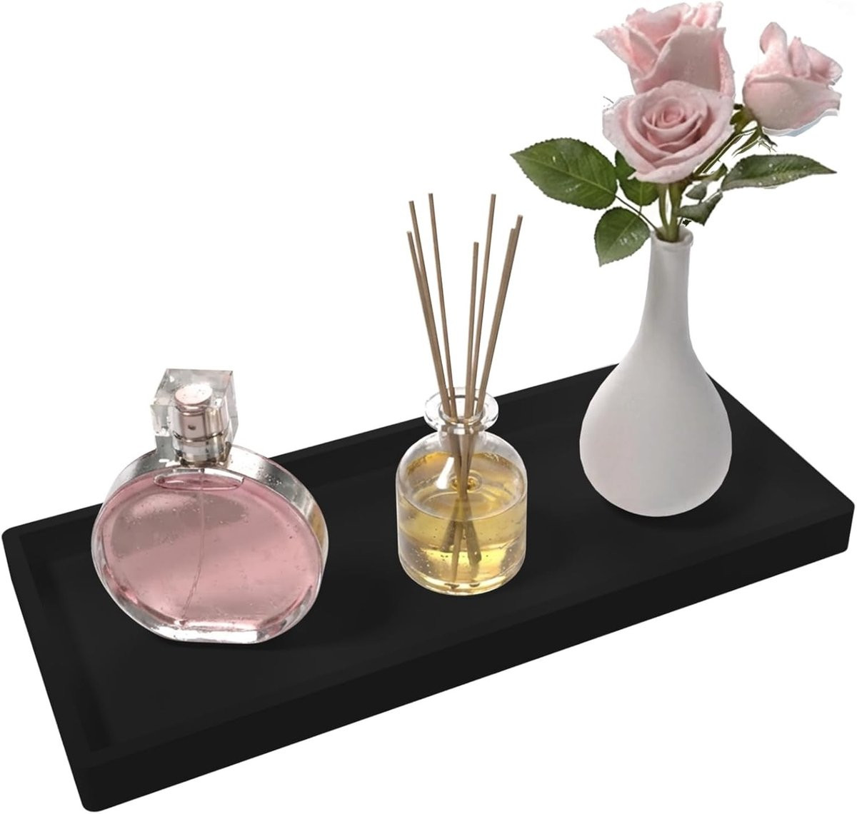 Zwarte Siliconen Badkamer Make-uptafel Tray 30 x 12,7 cm - Waterdichte Decoratieve Tray voor Parfum en Organizers