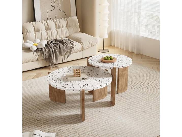 Table À Thé Pliante Moderne Ensemble De Table À Thé De Salon Table D'appoint De Canapé Et Balcon Ensemble 2 Pièces Natural