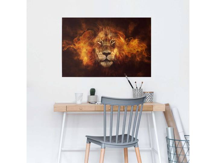 Affiche Lion en flammes Papier Marron 61 x 92 x 0cm