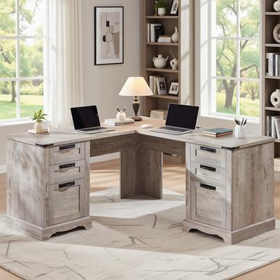 afulyperfllc "60"" Farmhouse L Shaped Executive Desk, Wood Corner Desk, Computer Desk"