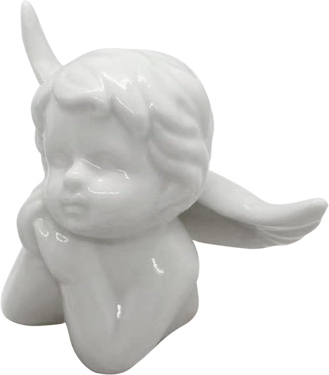 Wit Keramisch Engel Beeldje voor Decoratie B/D/H: 7,5 x 6 x 4 cm