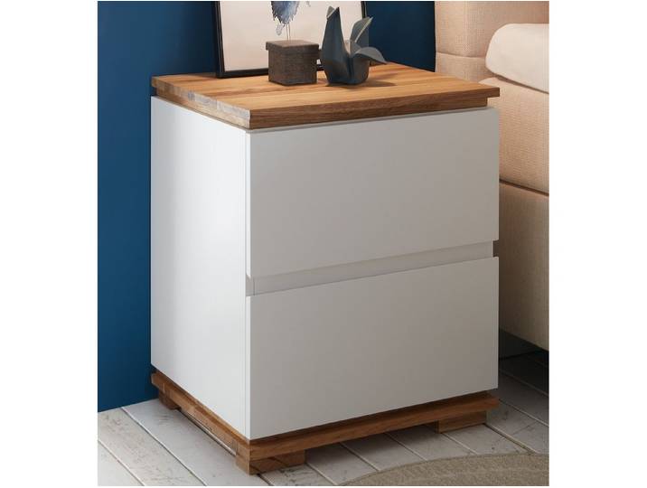 MCA furniture Nachtkonsole m. 2 SK, Weiß matt, Ober- und Unterboden Massivholz Eiche geölt
