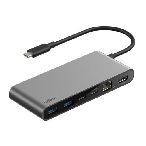 BELKIN CONNECT 8-IN-1 USB-C HUB DUAL USB-C PORTS - SILBER