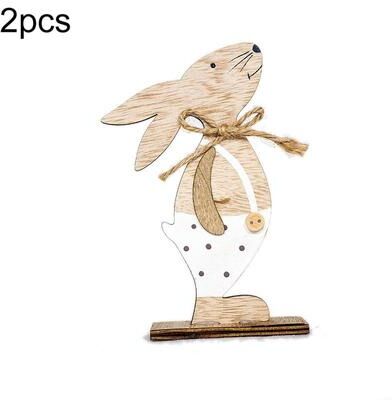 Inspired Deals 2PCS Easter Bunny Decor Wooden Rabbit Ornaments For Spring Home & Table Decoration white Spotted