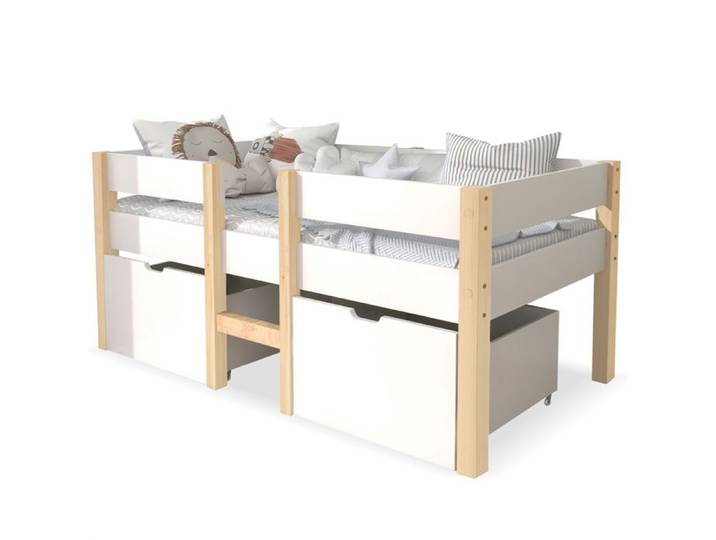 Lit enfant ULEVR mi-hauteur avec tiroirs et échelle blanc 90 x 190 cm