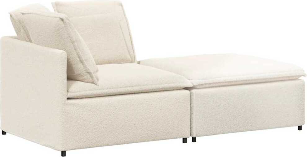 Modulares Sofa mit Hocker Kissen Stoff in Lammwolloptik Creme