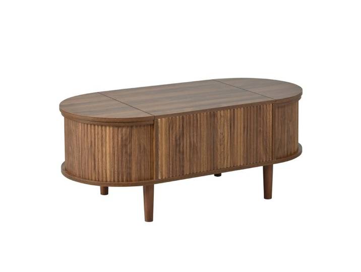 Table basse relevable ovale vintage avec rangement MDF coloris noyer