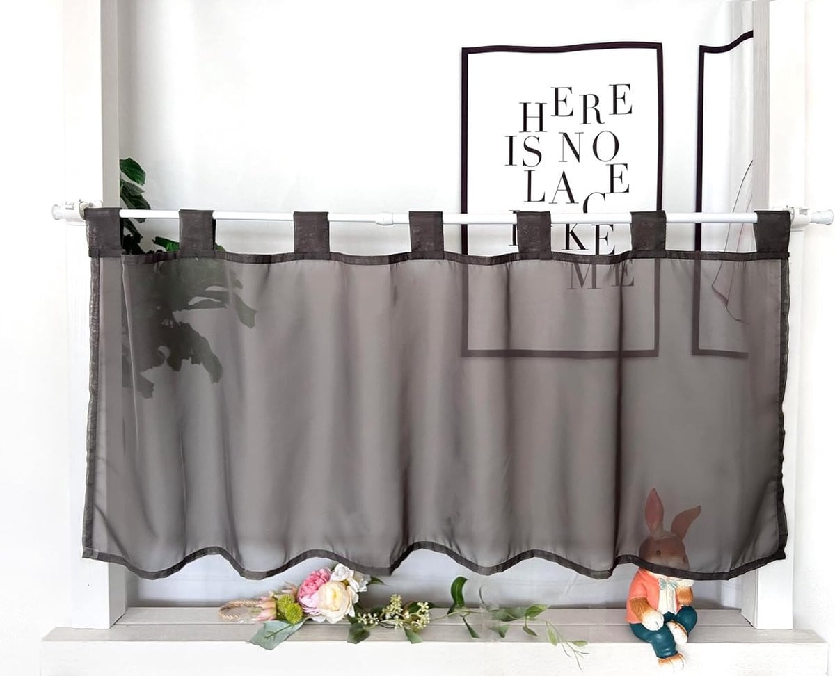 Grijs Vitrage Gordijn met Lussen voor Keuken Decoratie - 45 x 60 cm