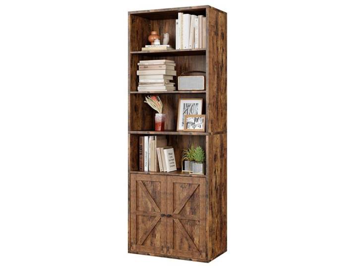Bibliothèque campagne 6 niveaux 71 4  marron profondeur 11 8  portes salon chambre bureau