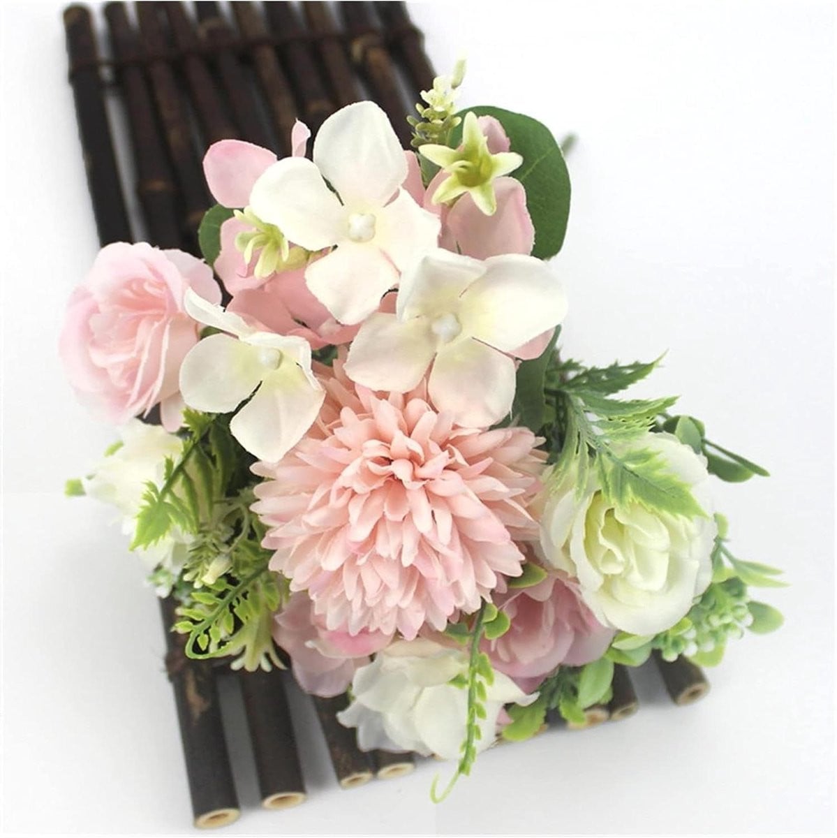 Roze kunstmatige pioenbloemen zijden boeket voor woondecoratie - 28 cm