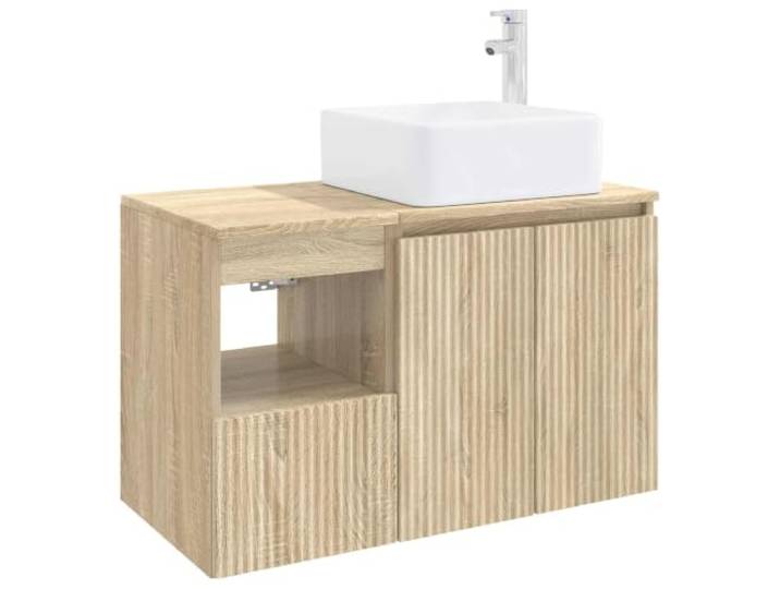 PUGYNBK Badezimmermöbel-Set, 2-teilig, Sonoma-Eiche Hergestellt aus Holz, Wandmontage, Schminktisch und Schrank, Schubladen und Regale