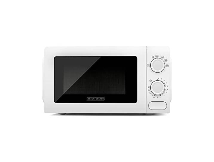 Black+Decker BXMY700E - Mikrowelle mit 20l Volumen und 700W Mikrowellenleistung, 6 Leistungsstufen. Auftaufunktion. 30-Minuten-Timer. Signalton. 245 mm Glasdrehteller. Kompaktes Design. Weiß