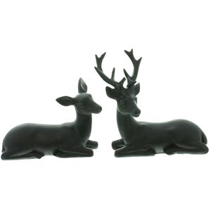 Frank-Flechtwaren Weihnachtsfigur 775137, Hirschpaar Black, Polyresin, 13 x 10 cm / 14 x 14 cm, 2 Stück