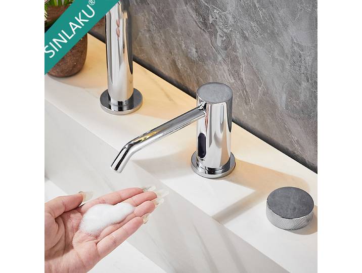 Distributeur de savon automatique SINLAKU, distributeur de savon liquide pour vaisselle à capteur intelligent sans contact pour la cuisine, distributeur de désinfectant, bouteille, montage sur plan de