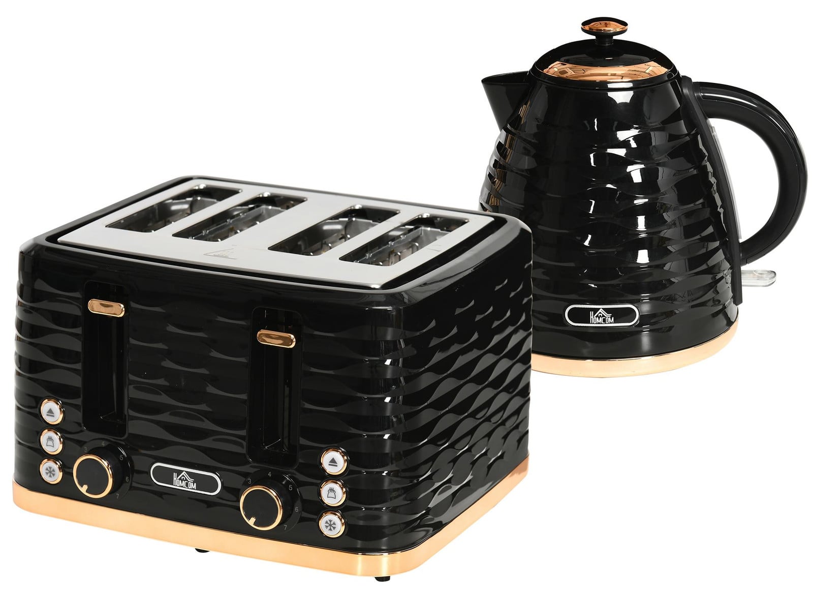 HOMCOM Waterkoker en toaster set zwart met 1,7 liter waterkoker en 4-sleuf toaster