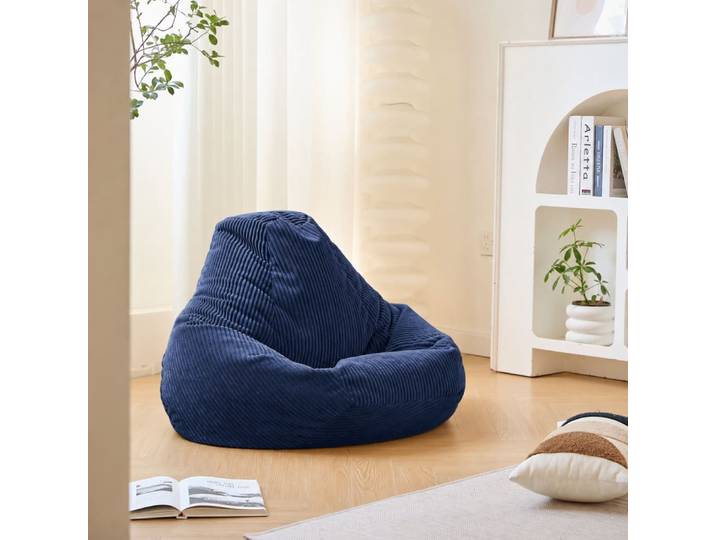Pouf en velours côtelé bleu