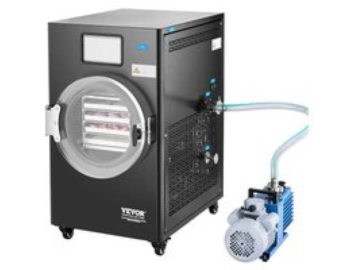 VEVOR Gefriertrockner Gefriertrocknungsmaschine Trocknungsausrüstung (4–6 kg Kapazität) für Lebensmittel mit 4-lagigen Tabletts & einstellbarer Temperatur und Zeit, für Früchte Obst Schwarz