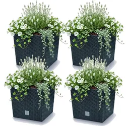 Blumentopf 4er Set Pflanztopf Blumenkasten mit Einsatz anthrazit, Kunststoff