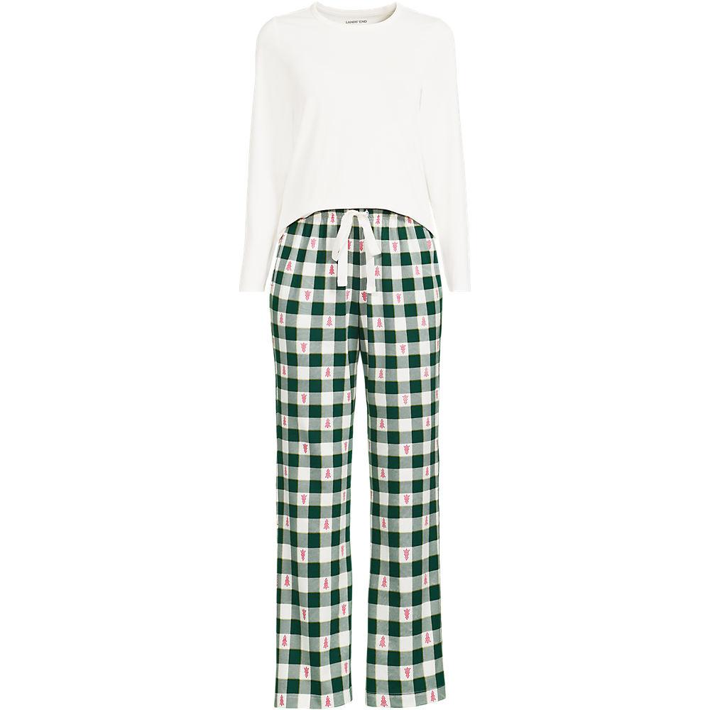Gemustertes Pyjama-Set aus Baumwoll-Jersey für Damen in Plus-Größe, Damen, size: plus, Grün, Elasthan/Baumwoll-Mischung, by Lands' End