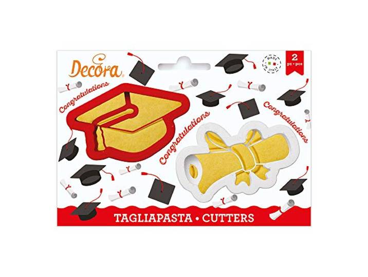 Decora 0255047 Uitsteekvormenset voor schoolafstuderen van kunststof, hoed en perkament, 2 stuks