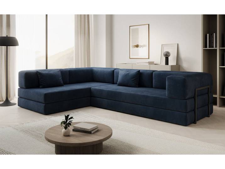 Designer Ecksofa Lazy in Samt - Blau - Links - Samt - Luxusbetten24