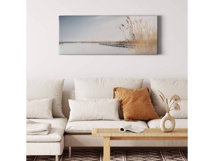Leinwandbild See Reeds On The Lake Polyester PVC / Fichtenholz Blau 100 x 40cm